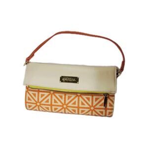 Spartina 449 orange and nude linen geometric clutch